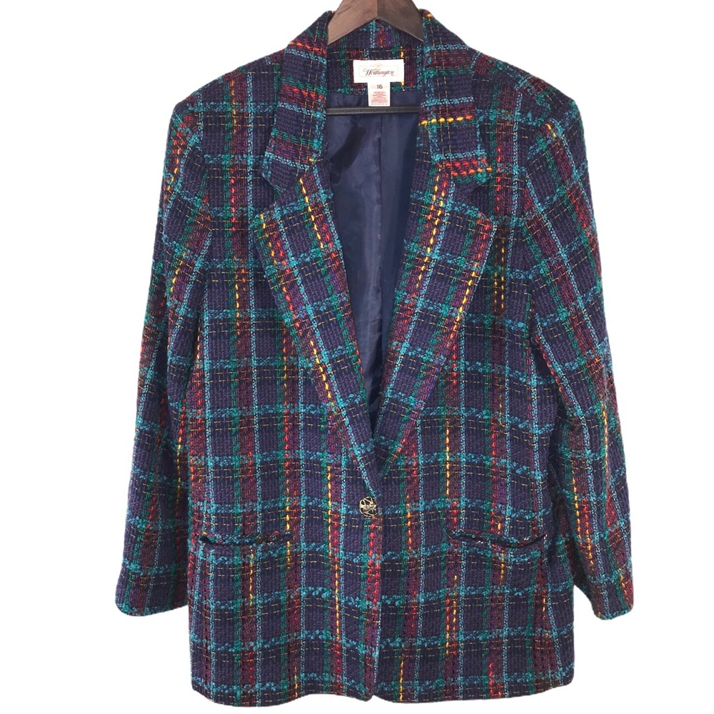 Vintage Multicolor Plaid Blazer, Size 16